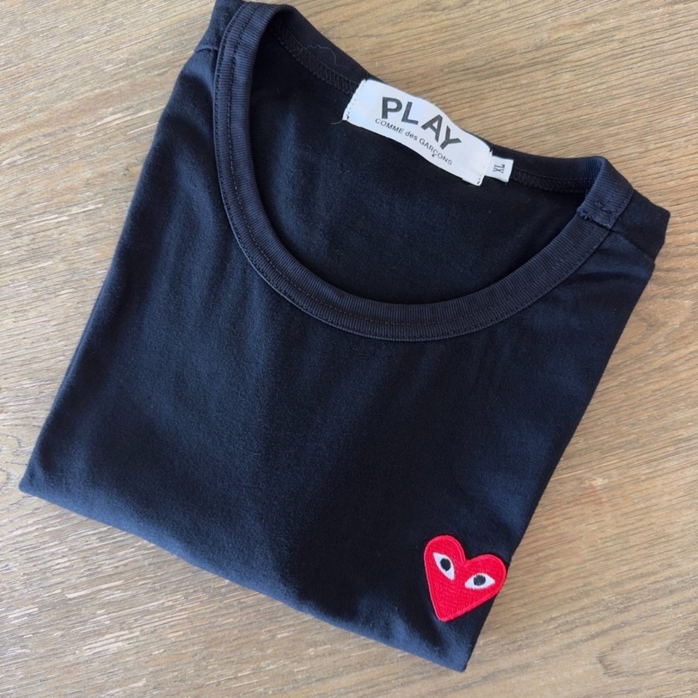Comme des Garçons PLAY Unisex Black Red Heart Logo T-Shirt-Short Sleeve-Sz XL